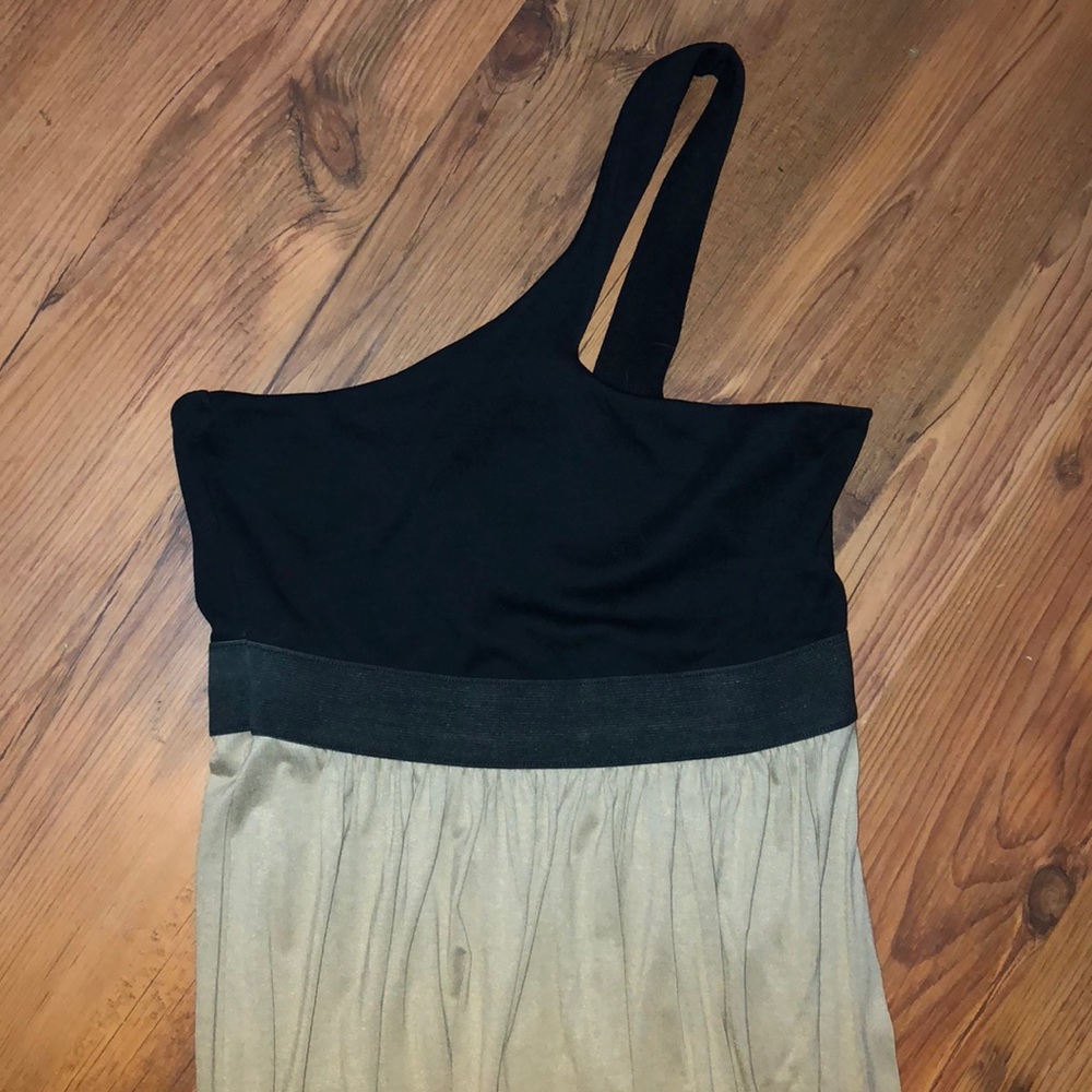 VENUS One-Shoulder Maxi Dress in Black and Taupe - Picture 3 of 6